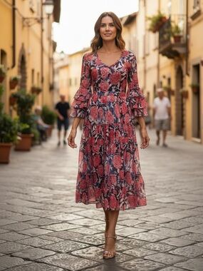 $768 Fuzzi micro mesh floral top skirt set s/m